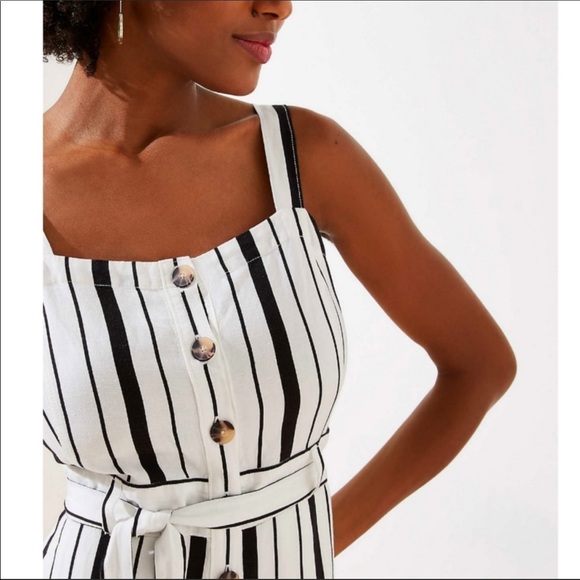 LOFT linen blend stripe jumpsuit - Picture 3 of 13